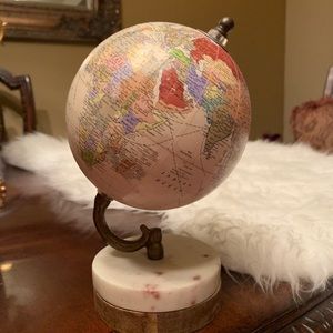 Decorative Globe Brown Wood Base On Marble